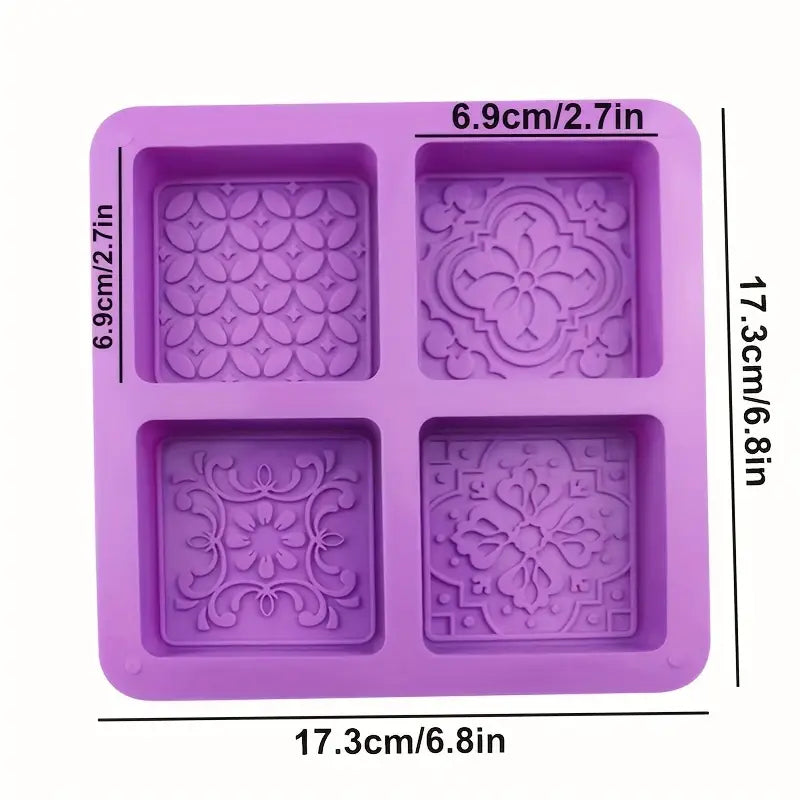 Square Pattern Silicone Soap Mold 4 Cavity