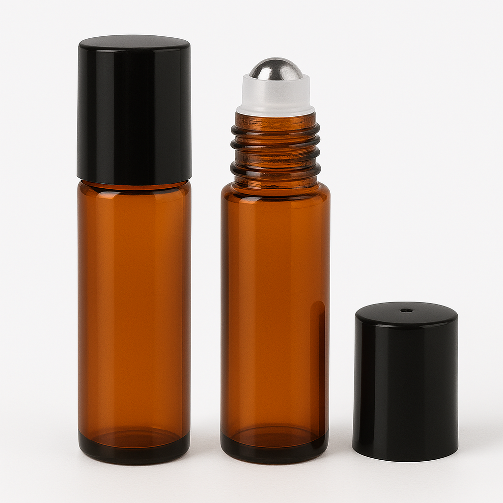 Amber Glass Roller Bottle - Metal Ball - 10ml